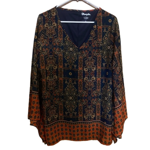 Wrangler Women’s Boho Festive Bell Sleeved Long Sleeve Flowing Blouse Sz M - Picture 1 of 4